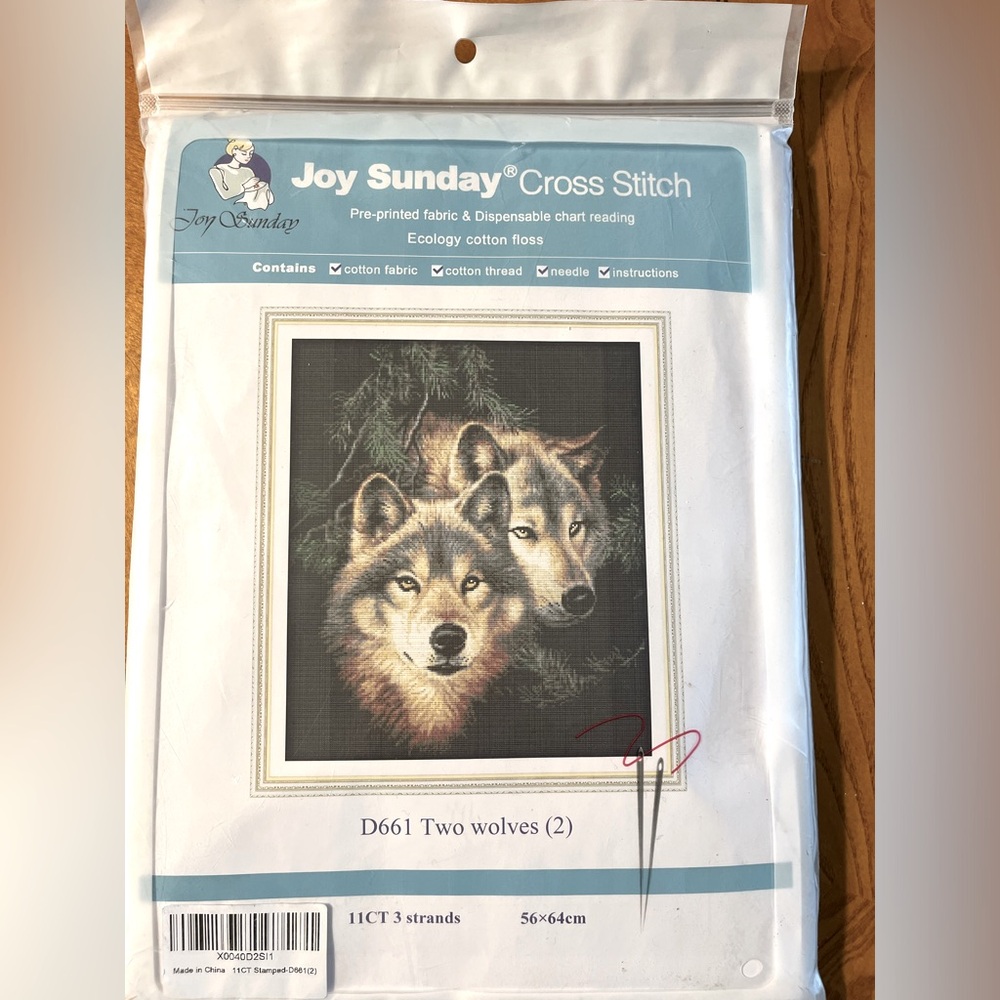 Joy Sunday Cross Stitch Kit D661 TWO WOLVES on printed fabric NEW